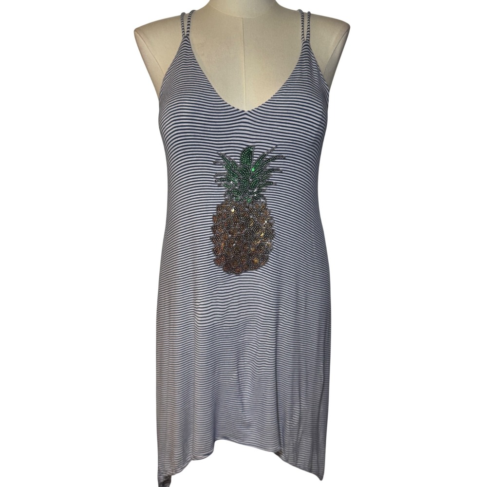 Sperry Top-Sider Womens Blue White Striped‎ Pineapple Sequin Dress Large